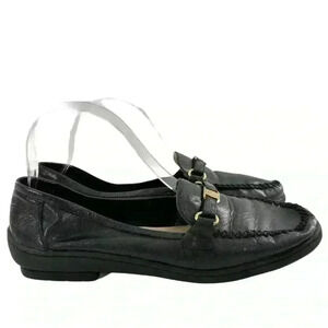 Carysma club womens flats size 9 black leather horsebit loafers vintage 80s 90s